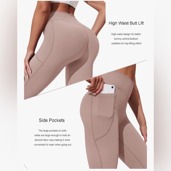 PINSPARK | Flare Ribbed High Waisted Pink Leggings with Pockets | Size L | NWOT - Picture 7 of 9